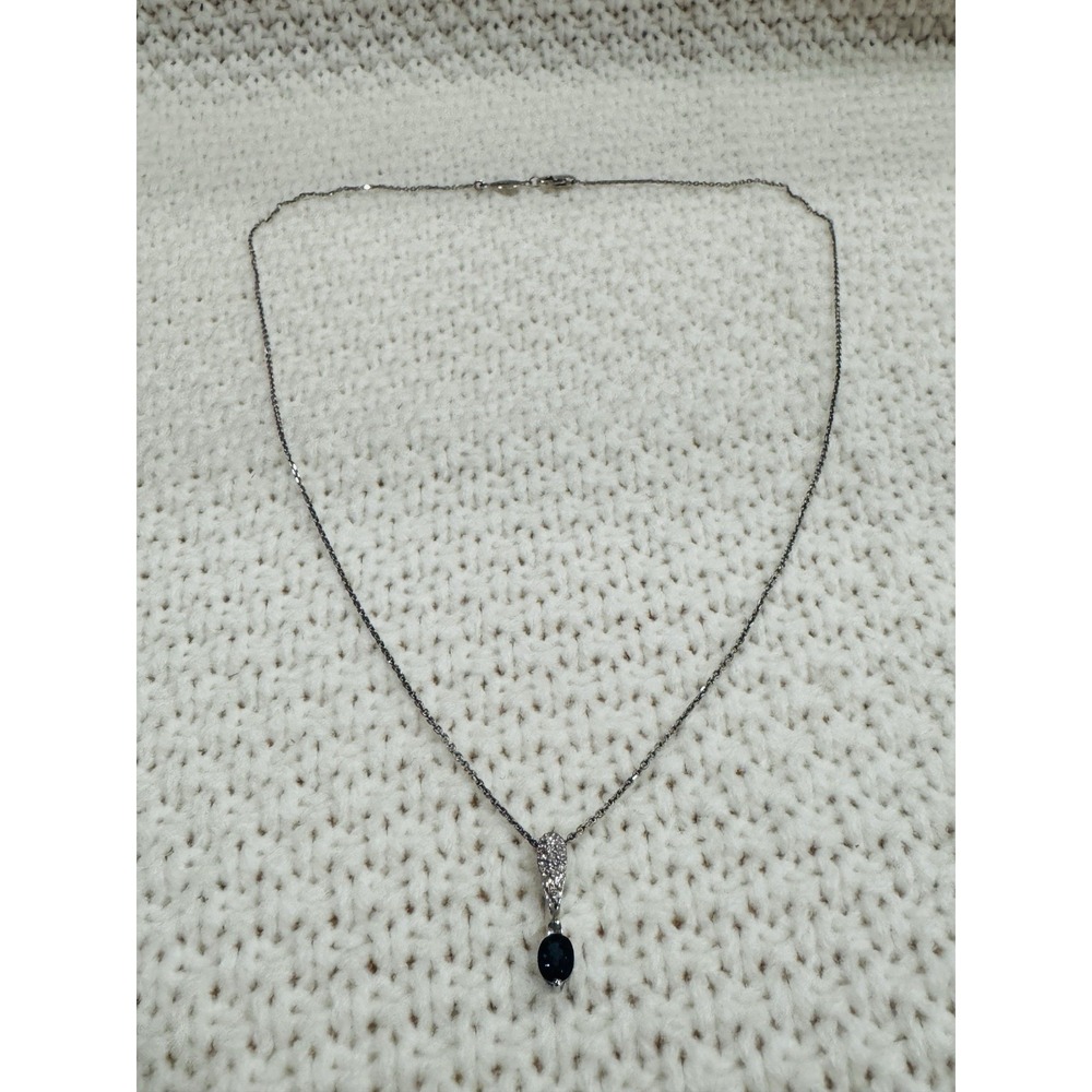 Gabriel & Co. 14K White Gold Blue Sapphire Diamond Pendant Necklace 16"